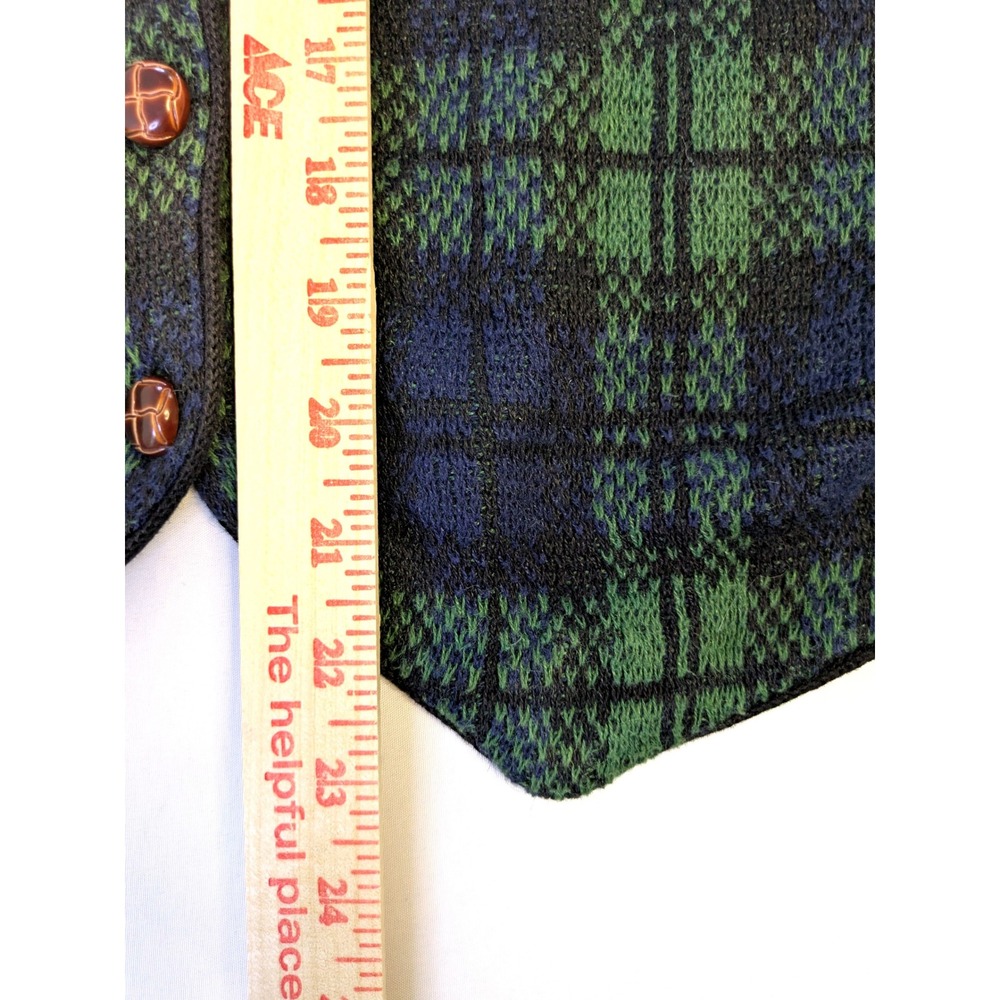 Accordeon Vintage Plaid Sweater Vest Green Navy Blue Ramie Cotton Mens Medium - Picture 5 of 5